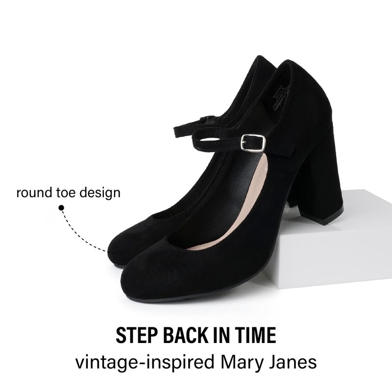 J. Adams Mary Jane High Heel - Cute Round Toe Block Heel - Classic Comfortable Easy Dress Shoe - Skippy by J Adams, Black Suede, 6.5 B(M) US - Image 5